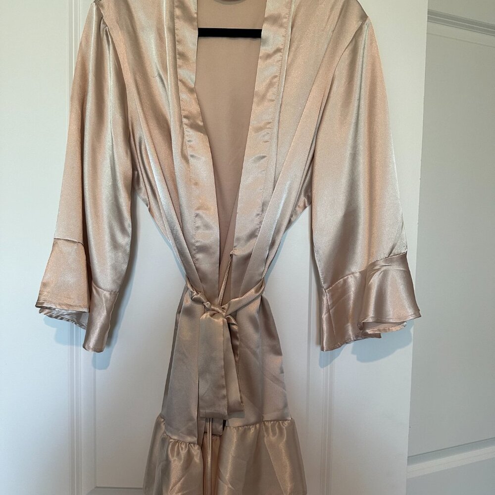 Womens Light Pink Synthetic Silk Robe - Size M/L